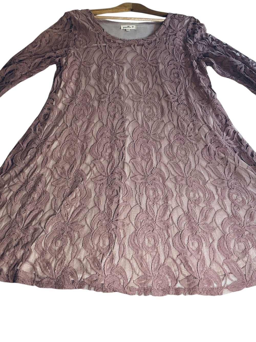 Puella Mauve Floral Lace A-Line Dress 3/4 Sleeve Knee Length M Made in USA - Picture 3 of 10